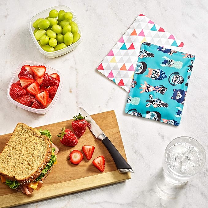 Cool Coolers by Fit & Fresh 2 Pack Soft Ice, Flexible Stretch Nylon Reusable Ice Packs for Lunch Boxes & Coolers, Multi-Colored