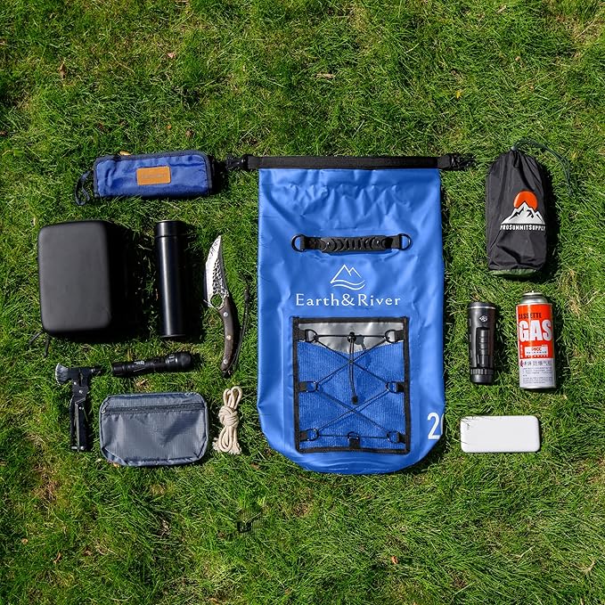 EARTH&RIVER Premium Dry Bag Backpack, Extra Thick, Protection for All Water Activities & Camping, Floating Lightweight Dry Bag with Inside Pocket Storage & IPX8 Waterproof Phone Case (Nevy Blue, 20L)