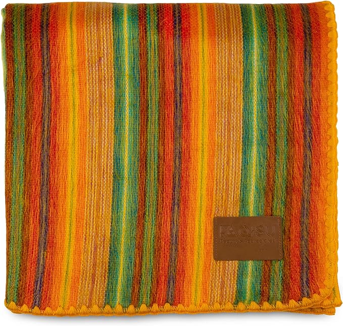 QISU Alpaca Wool Blanket Throw | Large, Beautiful, Warm, Variegated | 85 x 65 inches | Ultra-Soft, Hypoallergenic and Breathable | Non-Itchy or Scratchy Fabric (Yellow Variegated)