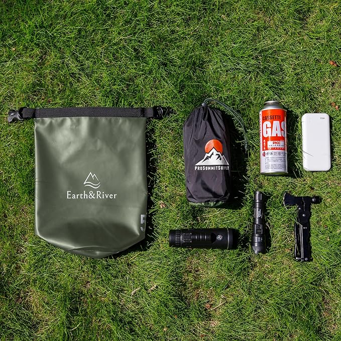 EARTH&RIVER Premium Waterproof Dry Bag Backpack, Extra Thick, Protection for All Water Activities & camping, Floating Lightweight Dry Bag & IPX8 Waterproof Phone Case (Army Green, 5L)