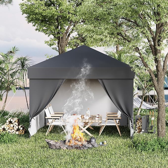 10X10 Pop Up Canopy Tent with 4 Sidewalls, Heavy Duty Commercial Instant Shelter, One-Person Quick Setup Outdoor Party Tent, Water-Resistant & Portable for Outdoor Events, Camping, Black
