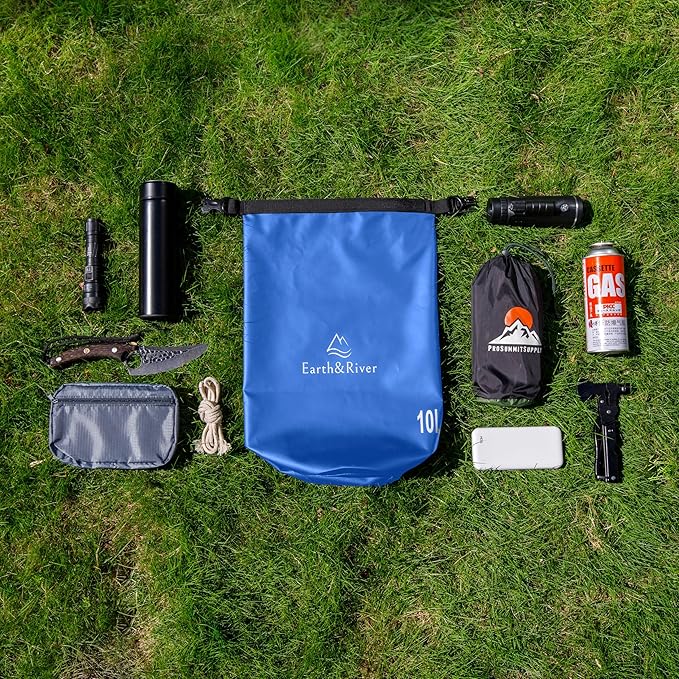 EARTH&RIVER Premium Waterproof Dry Bag Backpack, Extra Thick, Protection for All Water Activities & Camping, Floating Lightweight Dry Bag & IPX8 Waterproof Phone Case (Navy Blue, 10L)