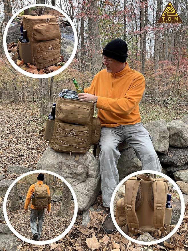 Cooler Backpack, Tactical, Insulated. Heavy Duty, Extra Large, Leak Proof for Hiking, Camping, Beach. Bonus, Credit Card Multi Tool Included