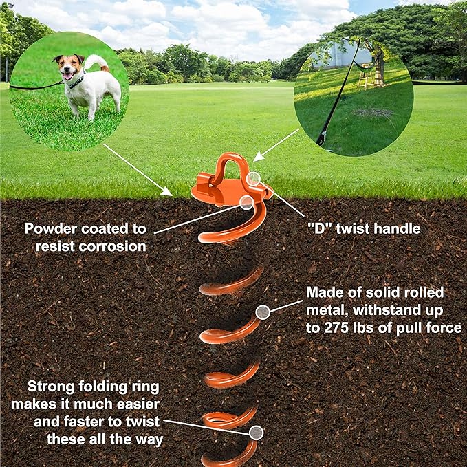 ABCCANOPY 10" Spiral Ground Anchor with Straps Out for Anchor Swings Set Down, Tent (Orange)