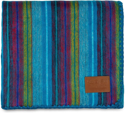 QISU Alpaca Wool Blanket Throw | Large, Beautiful, Warm, Variegated | 85 x 65 inches | Ultra-Soft, Hypoallergenic and Breathable | Non-Itchy or Scratchy Fabric (Blue Variegated)