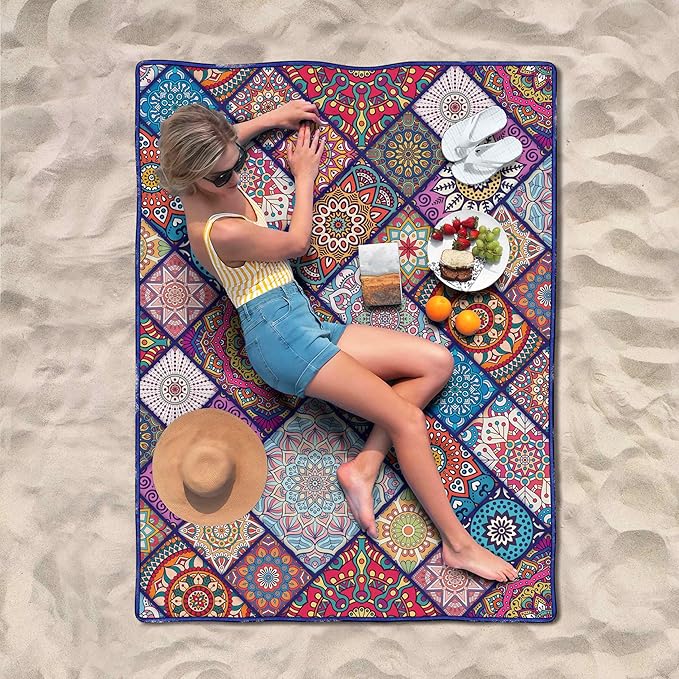 Waterproof Picnic Blankets Foldable & Portable 60''x80'' Boho Picnic Mat for Outdoors, Large Washable Picnic Blanket for Travel Camping Beach, Park Grass Picnic Blanket Accessories for Adults