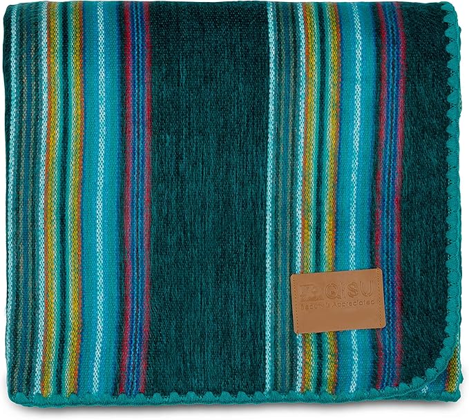 QISU Alpaca Wool Blanket Throw | Large, Beautiful, Warm, Variegated | 85 x 65 inches | Ultra-Soft, Hypoallergenic and Breathable | Non-Itchy or Scratchy (Turquoise Sea Foam Variegated)