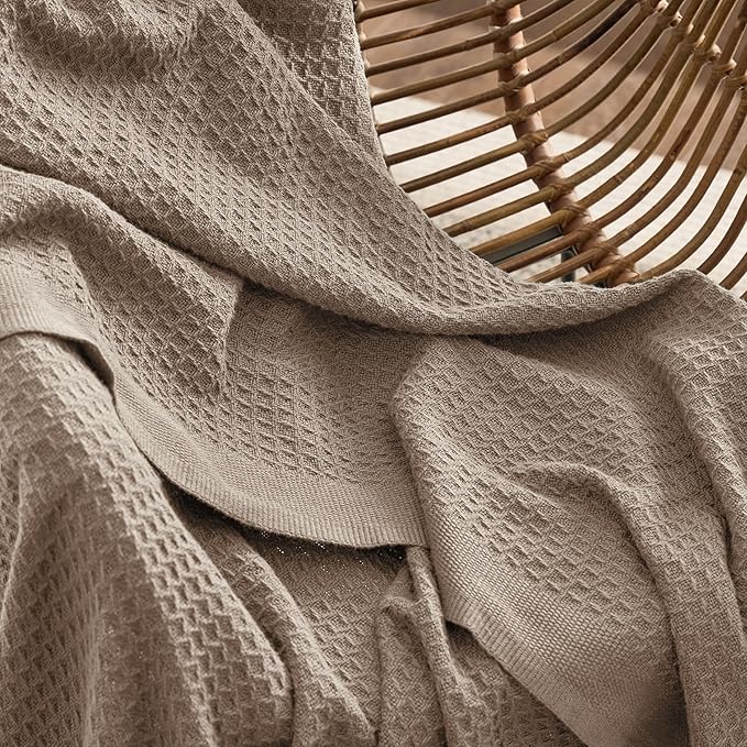 Bedsure Gentlesoft 100% Cotton Large Blanket Oversized King for Bed - Breathable Thick Waffle Weave Blanket for Summer, Couch Cover, Taupe, 120x94 inches