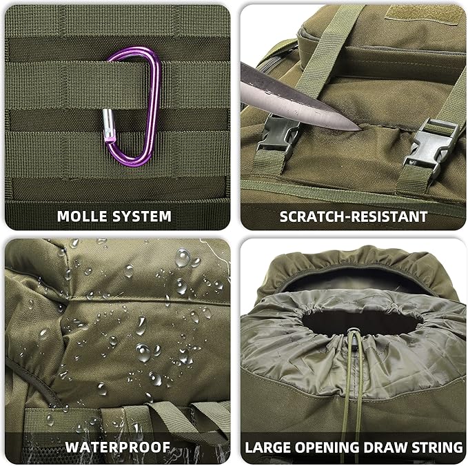 King'sGuard 70L Camping Hiking Backpack for Men Women Large Military Tactical Backpack Molle Rucksack Backpack for Outdoor