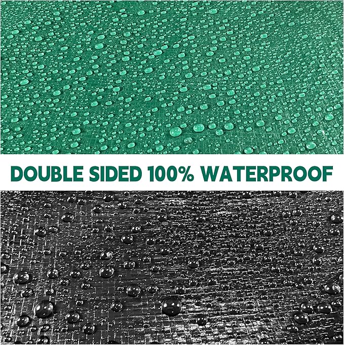 Tarp 12x20 ft Heavy Duty 100% Waterproof 10mil,UV Resistant,Durable Grommets and Reinforced Edges Green/Black Tarp for Camping, Swimming Pools,Car Coverage -by MVPNET