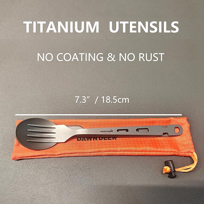 Titanium Fork Spoon Knife Set - Camping Tongs | Ultralight Backpacking Utensils, Travel Cutlery Set, Heat-Resistant & Rustproof, Hiking Survival Gear (Fork+ Spoon)