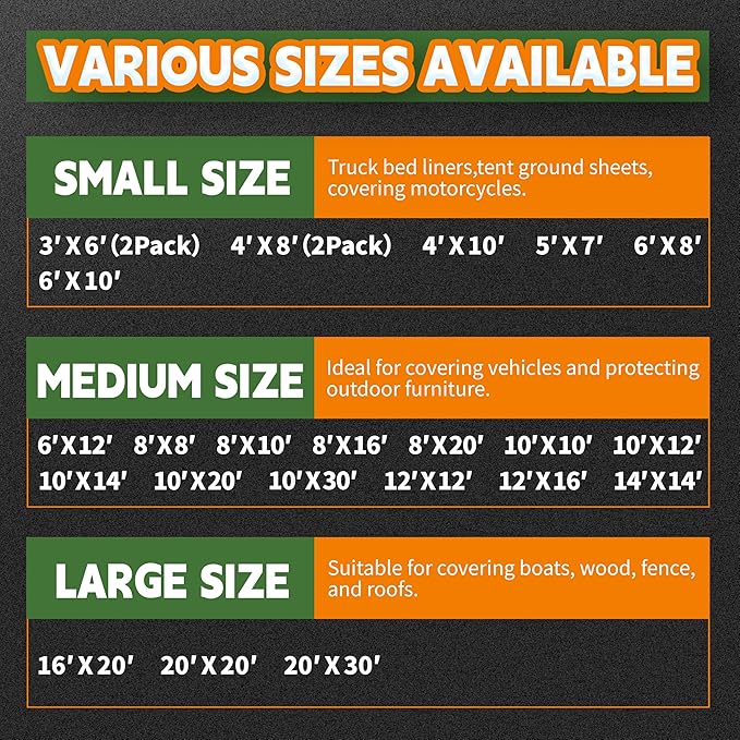 RAINDEWAY Tarps 6x10 Feet Tarp Waterproof,7Mil Thick,Finished Size,UV Resistant,Multipurpose Poly Tarp Cover with Metal Grommets and Reinforced Edges,White Tarps