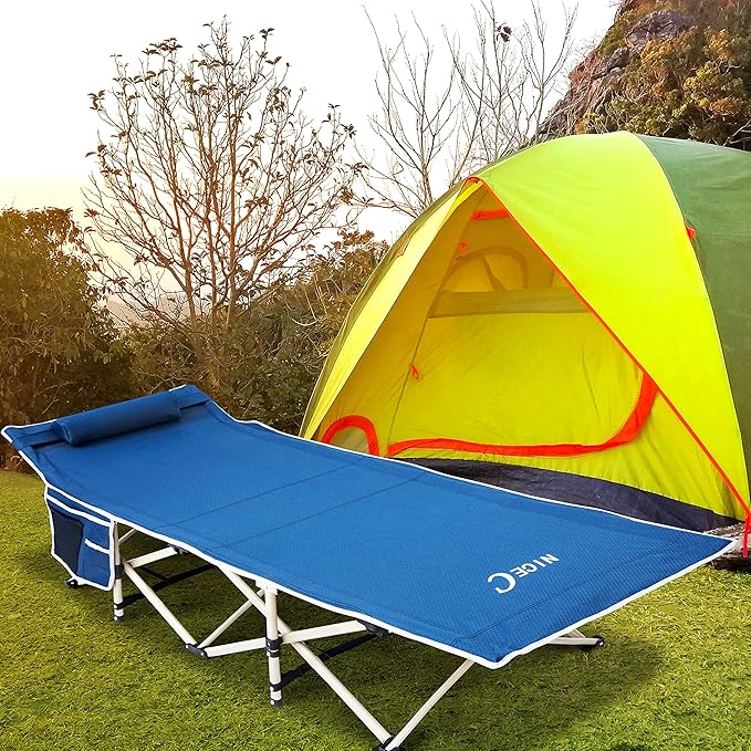 Nice C Camping Cots, Cots for Adults, Folding Cot, with Pillow, Carry Bag & Storage Pocket, Extra Wide Sturdy, Holds Up to 500 Lbs (2, Grey)