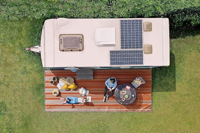 CGEAR RV Comfort Mat – Patented Sand-Free Technology with Ultra Soft Material – Sized to Your RV, Campsite, Beach House – Great Outdoor Patio Rug for RV and Camping (Earthy Stripe, 8' X 20')