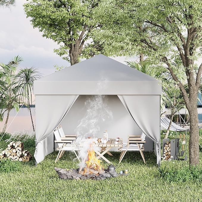 10X10 Pop Up Canopy Tent with 4 Sidewalls, Heavy Duty Commercial Instant Shelter, One-Person Quick Setup Outdoor Party Tent, Water-Resistant & Portable for Outdoor Events, Camping, White