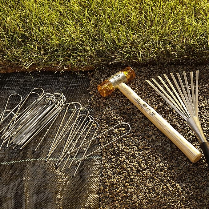 GardenMate 50-Pack Anti-Rust 6 Inch 11 Gauge Round-Top Heavy-Duty U-Shaped Garden Securing Stakes/Spikes/Pins/Pegs - Hot Dipped Galvanized Sod Staples for Anchoring Landscape Fabric