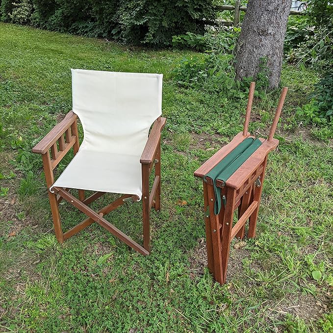 BYER OF MAINE Pangean Campaign Chair, Portable Hardwood Folding Chair with Heavy-Duty Canvas Seat Material. Ideal Patio, Deck & Camping Seat 20″D × 23″W × 36″H, 250 lbs Capacity, Green