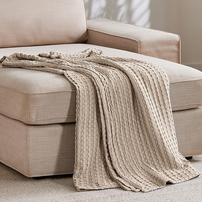 Bedsure Cooling Cotton Waffle Twin XL Blanket - Lightweight Breathable Blanket of Rayon Derived from Bamboo for Hot Sleepers, Luxury Throws for Bed, Couch and Sofa, Taupe, 66x90 Inches