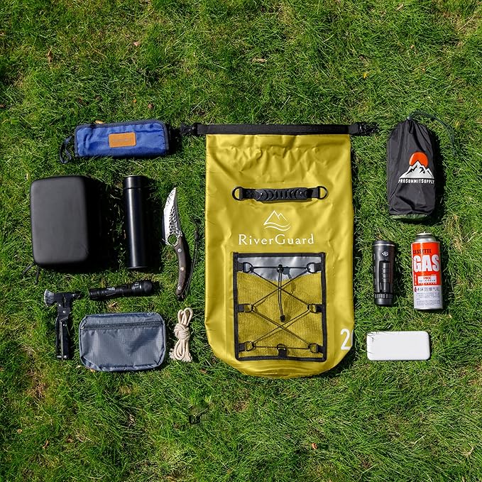 EARTH&RIVER Premium Dry Bag Backpack, Extra Thick, Protection for All Water Activities & Camping, Floating Lightweight Dry Bag with Inside Pocket Storage & IPX8 Waterproof Phone Case (yellow, 20L)