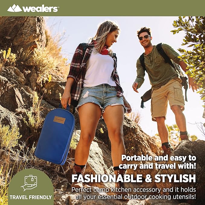 Camp Kitchen Cooking Utensil Set Travel Organizer Grill Accessories Portable Compact Gear for Backpacking BBQ Camping Hiking Travel Cookware Kit Water Resistant Case