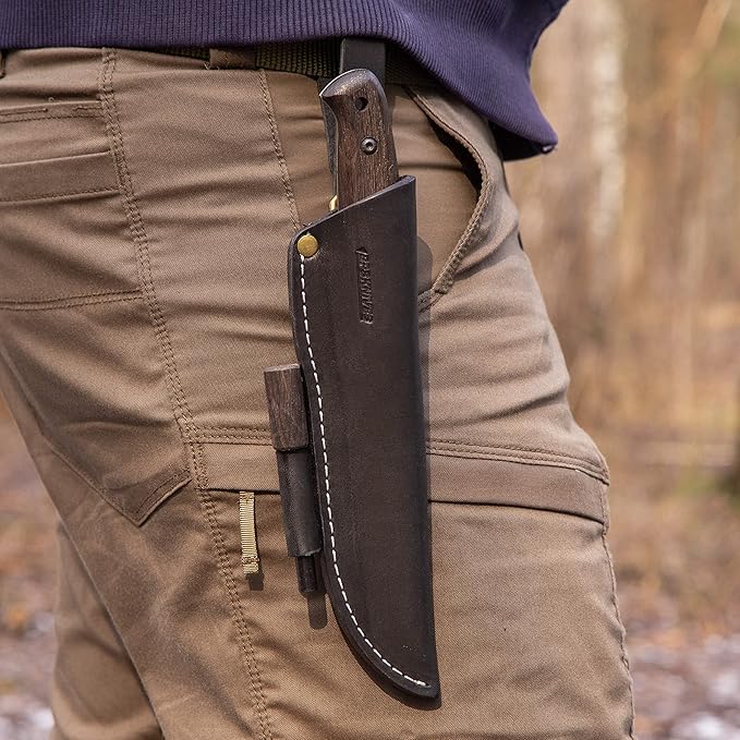 BPSKNIVES Nighthawk Adventurer - Camping Knife - Fixed-Blade Stainless Steel Survival Knife - Black Leather Sheath and Firestarter - Outdoor Full Tang Knives - Bushcraft Knives