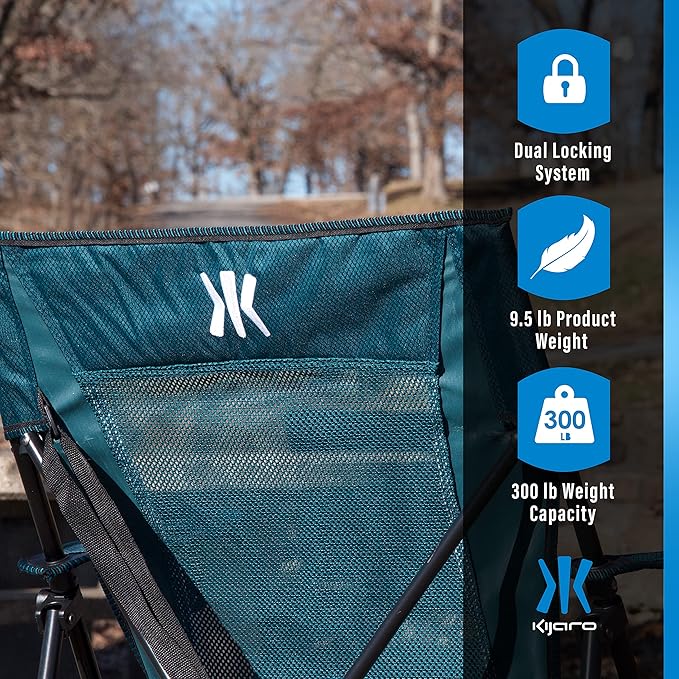 Kijaro Dual Lock Folding Camp Chair - Versatile Sports Chair With Locks Position for Outdoors - Cayman Blue Iguana