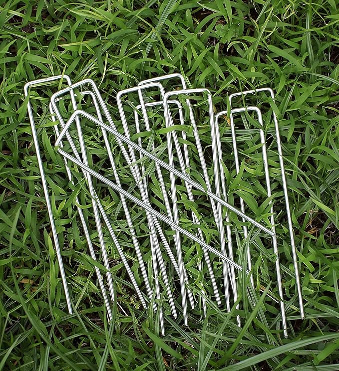 6 Inches Landscape Staples, Garden Stakes Securing Pegs for Securing Weed Fabric Landscape Fabric Netting Ground Sheets and Fleece, Heavy Duty Metal Tent Stakes, Halloween Decorations (20, Silver)