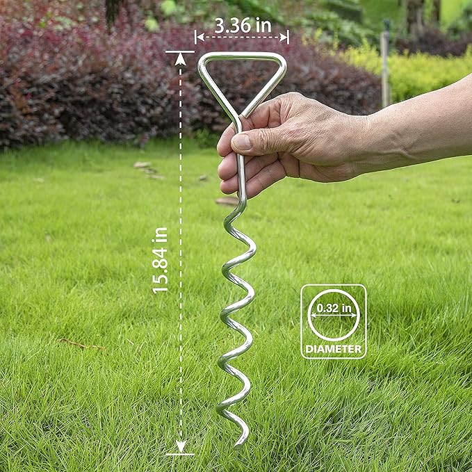 Trampoline Stakes Heavy Duty Strong and Galvanized Steel Corkscrew High Wind Anchor Kit for Trampoline Camping Tents Tie Down Anchors