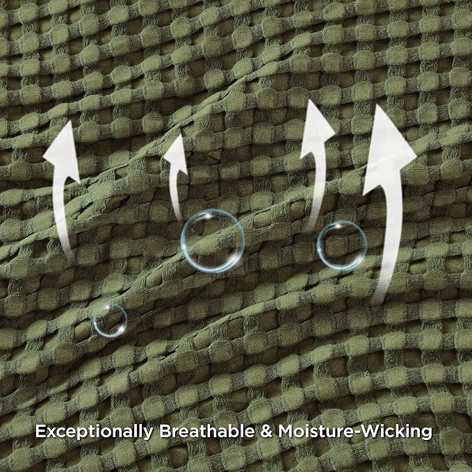 Bedsure Cooling Cotton Waffle Oversized King Blanket - Lightweight Breathable Rayon Derived from Bamboo for Hot Sleepers, Luxury Throws for Bed and Sofa, Green, 120x96 Inches
