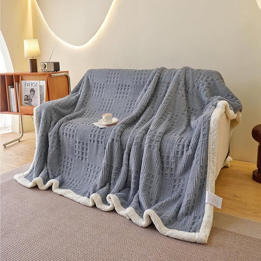 UKELER Sherpa Fleece Blanket 60 × 80 inch, Ultra Soft Twin Size Throw Blanket for All Season, Cozy Plush Plaid Blankets for Bed Couch Sofa Office Camping, Blue Grey