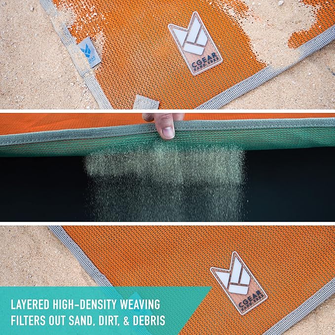CGEAR Original Sand-Free Outdoor Rug Camping Mat - Water-Resistant & Anti-Fade Material - Military-Grade - Reversible Design - Area Rug for Beach, RV, & Picnics - Travel Bag