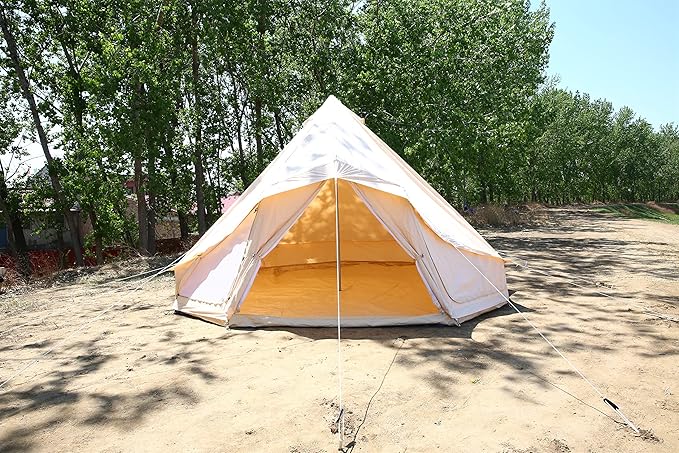 UNISTRENGH Luxury Canvas Cotton Bell Tent Large Waterproof Windproof Yurt Glamping Family Tent with Cable Hole for Camping Hiking Hunting Party Exhibition