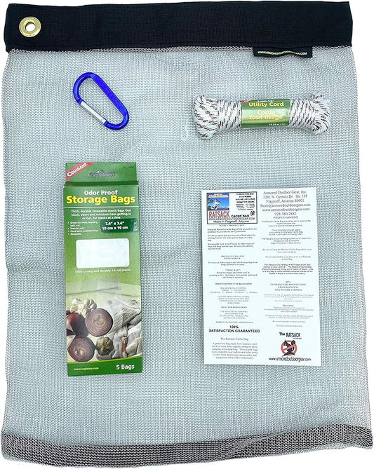 Backpacking Food Bag - Ultralight Rodent Proof Dry Storage for Backpacking - Bear Bag Food Storage for Camping with Odor Proof Container, Survival Utility Rope and Carabiner (Small)