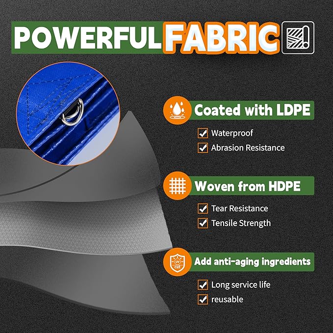 RAINDEWAY Tarp 20x25 Feet Heavy Duty Tarps 14 Mils with Metal Rings and Reinforced Corners and Edges,Waterproof,UV Resistant, Multipurpose Poly Tarp,Blue/Brown tarp