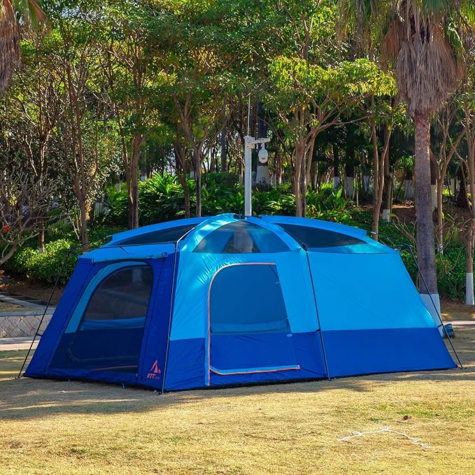 KTT Extra Large Tent 6-10-12-14 Person(B),Family Cabin Tents,2 Rooms,3 Doors and 3 Windows with Mesh,Straight Wall,Waterproof,Double Layer,Big Tent for Outdoor,Picnic,Camping,Family Gathering