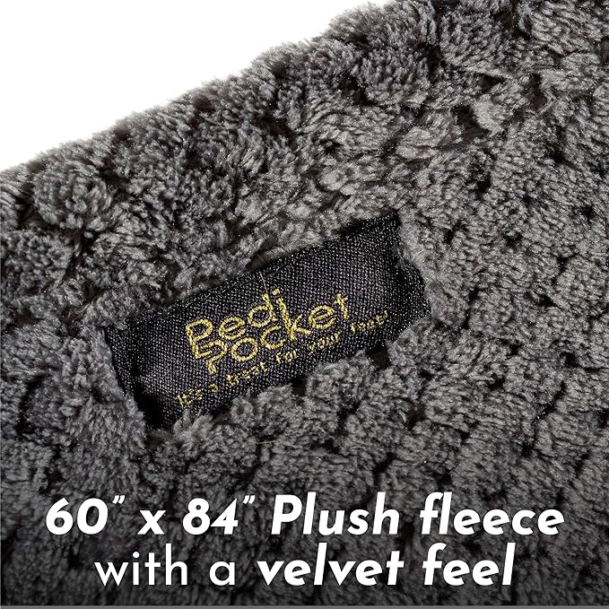 PediPocket XXL Patented Foot Pocket Blanket – Gorgeous Gunmetal – Extra Large 60”x84” with 30”Deep Foot Pocket,Plush Fleece Blanket,Everyday Luxurious Comfort,Machine Washable,Gift Idea (non-electric)