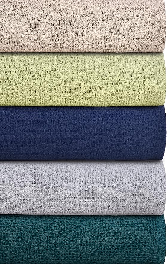 BOUTIQUO 100% Cotton Bed Blanket, Breathable Thermal King Size, Soft Honeycomb Waffle Blanket 90"x102", Perfect for Layering Any Bed for All Season, Mustard Yellow