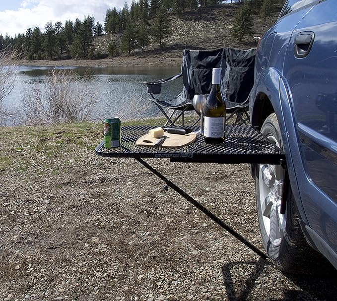 Tire Table Medium Steel Camping Table for Camp, Travel, Tailgating and Outdoor Work | Easily Holds 50 Pounds | Powder Coated Finish | No Tool or Hitch Required for Installation | 29 x 23 x 1.5