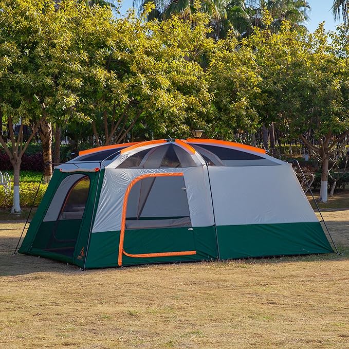 KTT Extra Large Tent 6-10-12-14 Person(Style-B),Family Cabin Tents,2 Rooms,3 Doors and 3 Windows with Mesh,Straight Wall,Waterproof,Double Layer,Big Tent for Outdoor,Picnic,Camping,Family Gathering