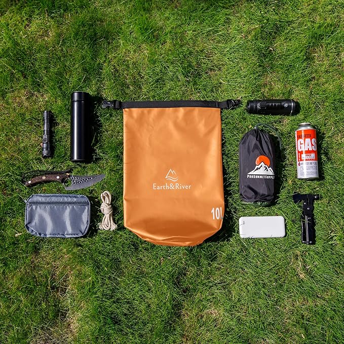 EARTH&RIVER Premium Waterproof Dry Bag Backpack, Extra Thick, Protection for All Water Activities & Camping, Floating Lightweight Dry Bag & IPX8 Waterproof Phone Case (Orange, 10L)