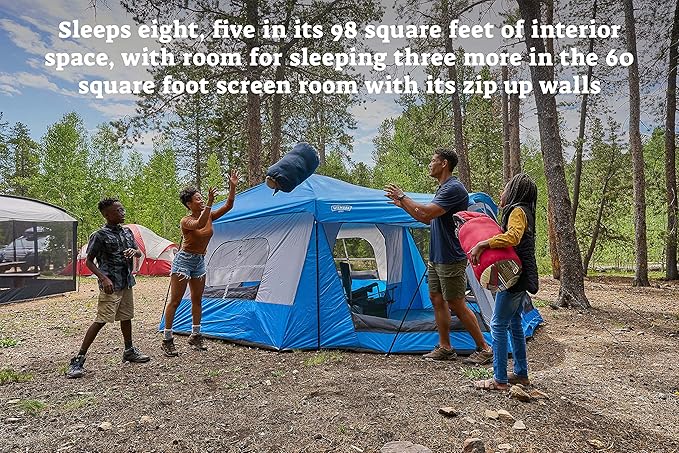 Wenzel Klondike 8 Person Water Resistant Tent with Convertible Screen Room for Family Camping
