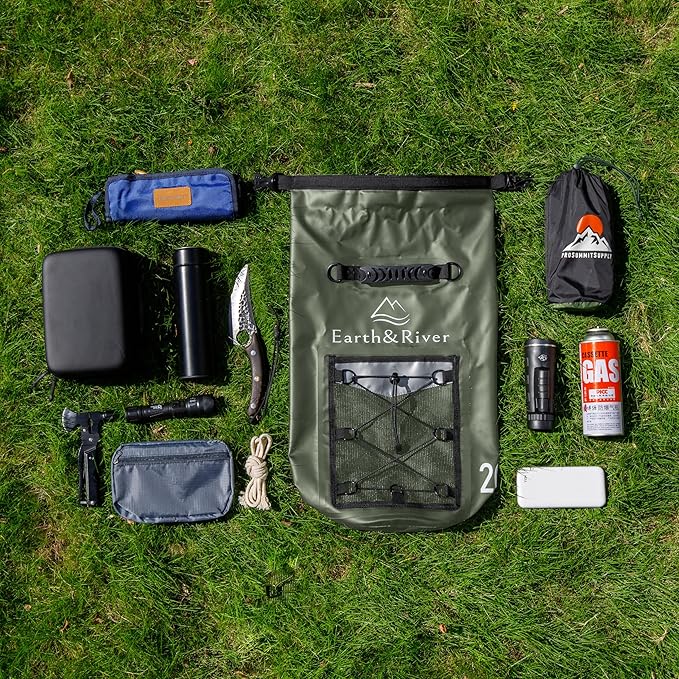 EARTH&RIVER Premium Dry Bag Backpack, Extra Thick, Protection for All Water Activities & Camping, Floating Lightweight Dry Bag with Inside Pocket Storage & IPX8 Waterproof Phone Case (Army Green, 20L)