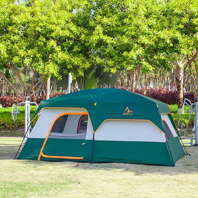 KTT Extra Large Tent 6-10-12-14 Person(B),Family Cabin Tents,2 Rooms,3 Doors and 3 Windows with Mesh,Straight Wall,Waterproof,Double Layer,Big Tent for Outdoor,Picnic,Camping,Family Gathering