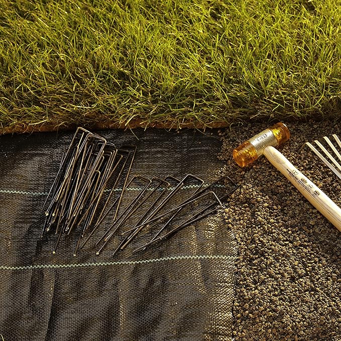 GardenMate Pack of 50 x 6''/150mm U-Shaped Multi-Purpose Steel Garden Securing Pegs - Ideal for securing Weed Fabric, Landscape Fabric, Netting, Ground Sheets and Fleece - Made of 2.9mm Steel Wire