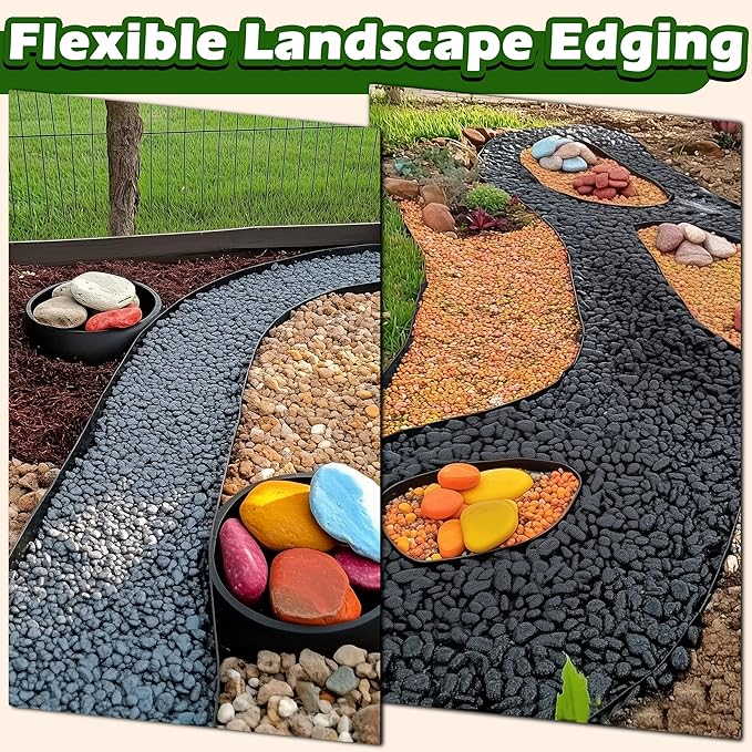 Gardzen Landscape Edging Kit, 40-Foot Long, 3-Inch Tall, No Dig Garden Edging Border for Flower Beds, Tree Rings, Pathways, Includes 40 Spikes