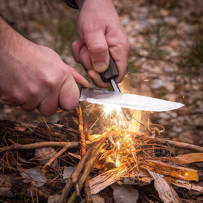 BPSKNIVES Nighthawk Adventurer - Camping Knife - Fixed-Blade Stainless Steel Survival Knife - Black Leather Sheath and Firestarter - Outdoor Full Tang Knives - Bushcraft Knives