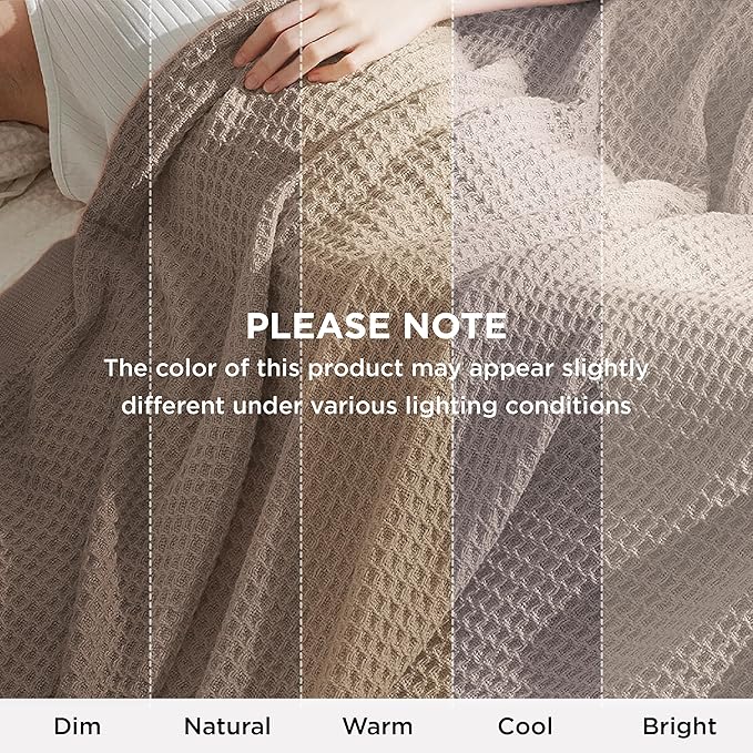 Bedsure Gentlesoft 100% Cotton Blanket King Size for Bed - Breathable and Soft, Waffle Weave Blanket for Summer, Thick Cozy Fall Blankets for Women Gift, Taupe, 104x90 inches