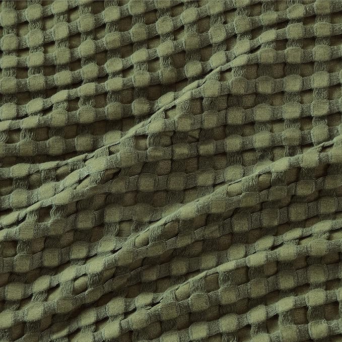 Bedsure Cooling Cotton Waffle Full Size Blanket - Lightweight Breathable Blanket of Rayon Derived from Bamboo for Hot Sleepers, Luxury Throws for Bed, Couch and Sofa, Green, 80x90 Inches