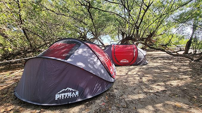 AirBedz Pittman Outdoors PPI-POPUP2X Instant Set-up 2 Person Pop-up Tent with Large Mesh Window, 7.55'x3.94'x3.2' (Height), Red