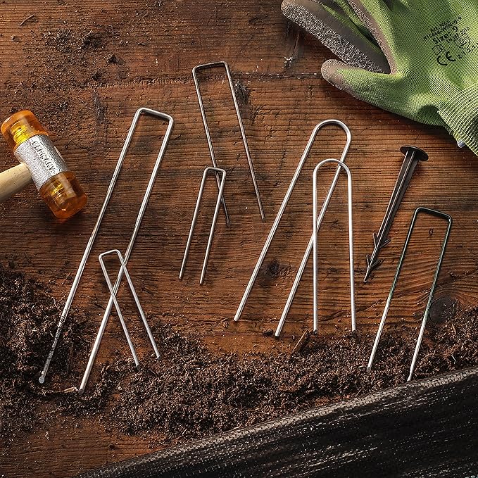 GardenMate Pack of 500 Galvanised Stainless Steel Fixing Pegs, H150 mm, L25 mm, Diameter 2.9 mm